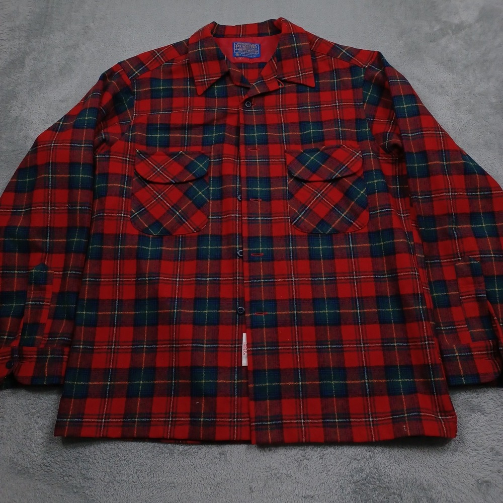 Pendleton Shirt Mens Large Red Plaid Button Up Boyd Tartan Wool USA